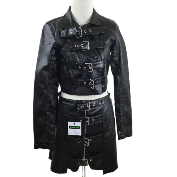 NWT Garbage by Marta Goldschmied Black Vinyl Buckle Jacket and Buckle Sk… - Picture 1 of 11